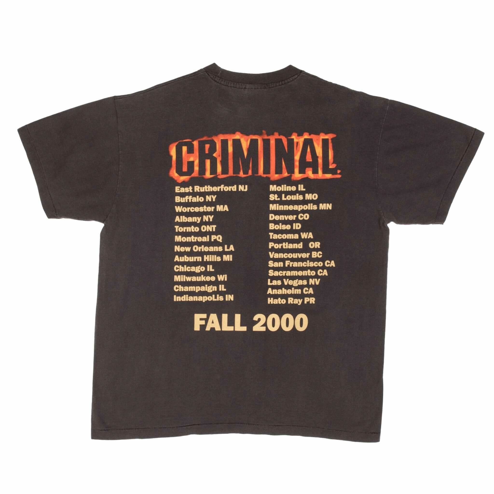BOOTLEG RAP TEE SHIRT EMINEM CRIMINAL TOUR 2000 SIZE XL SINGLE STITCH