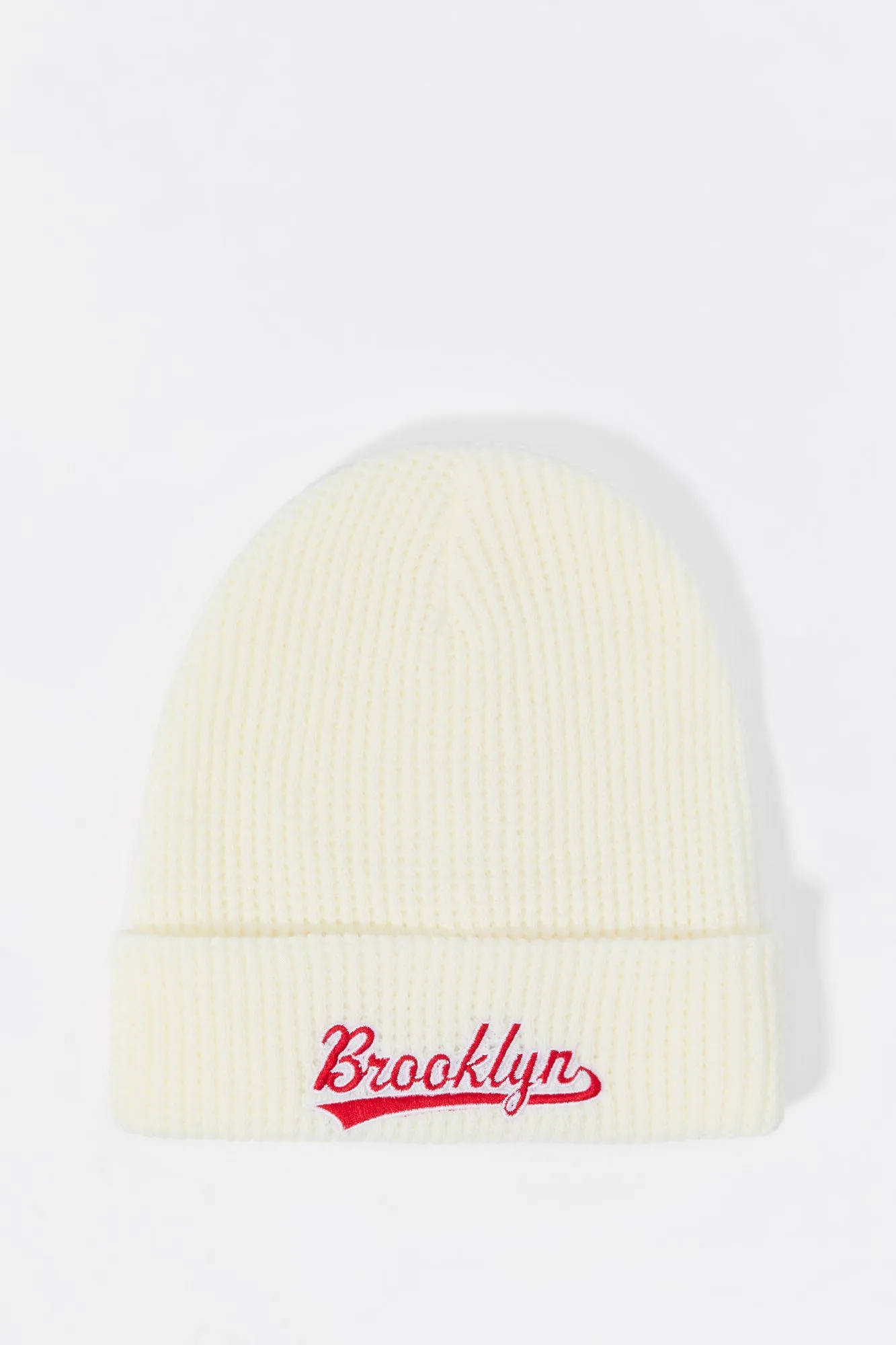 City Embroidered Ribbed Knit Beanie