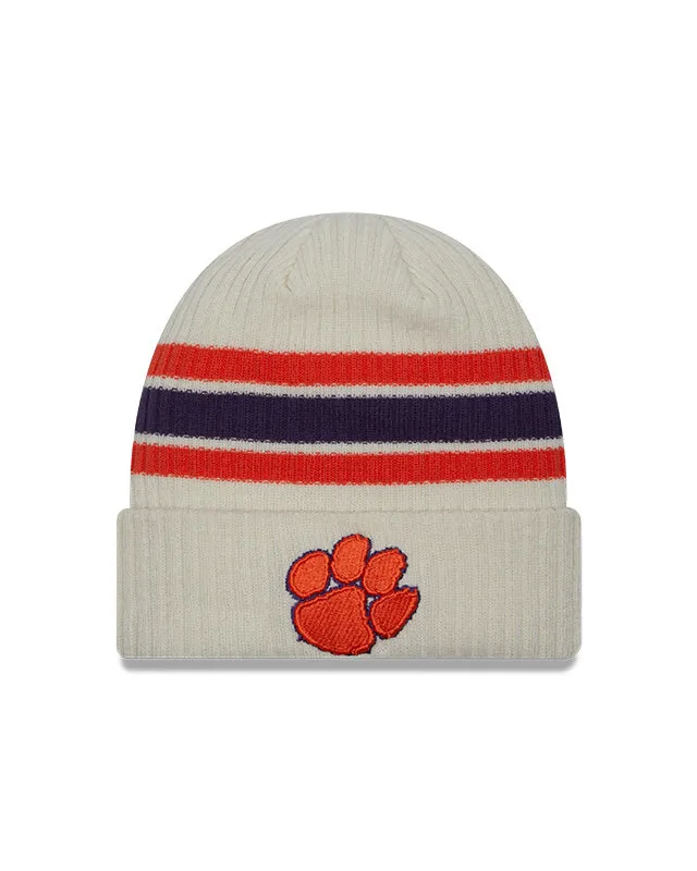 Clemson Tigers New Era Off White Vintage Cuffed Knit Hat