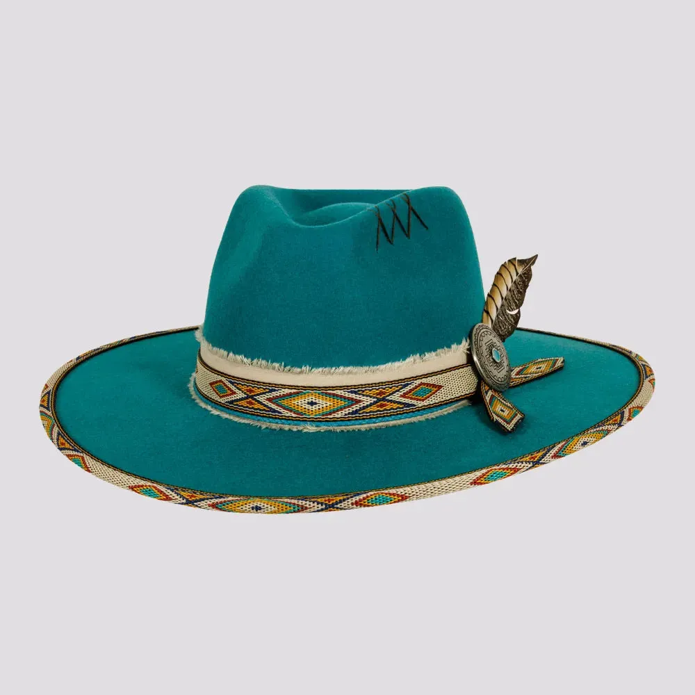 Lakota | Womens Wool Felt Rancher Fedora Hat with Tribal Trim