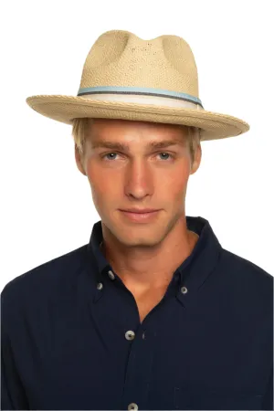 Men's Surf Club  - Hand Woven Fedora Rugby Stripe Band | Natural