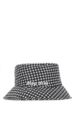 Miu Miu Logo Embroidered Gingham Bucket Hat