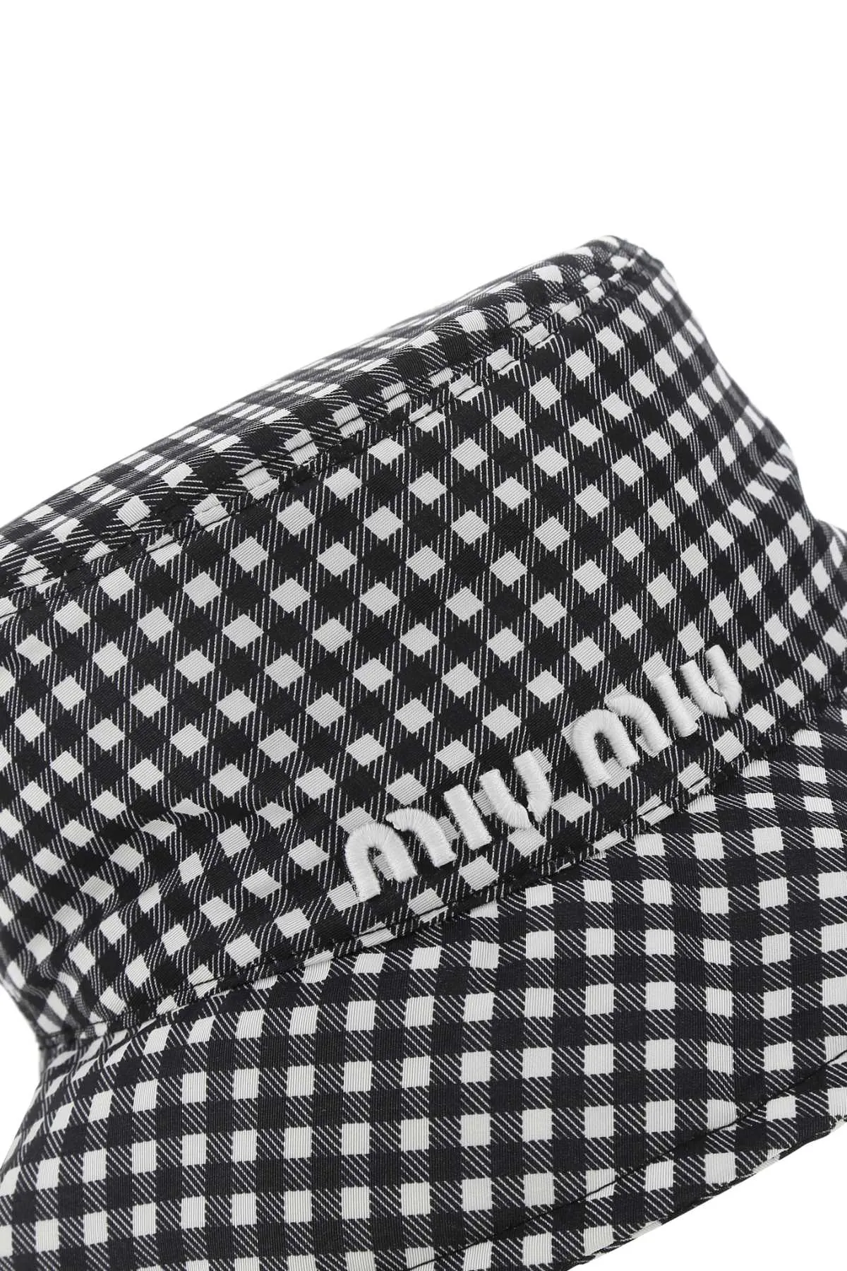 Miu Miu Logo Embroidered Gingham Bucket Hat