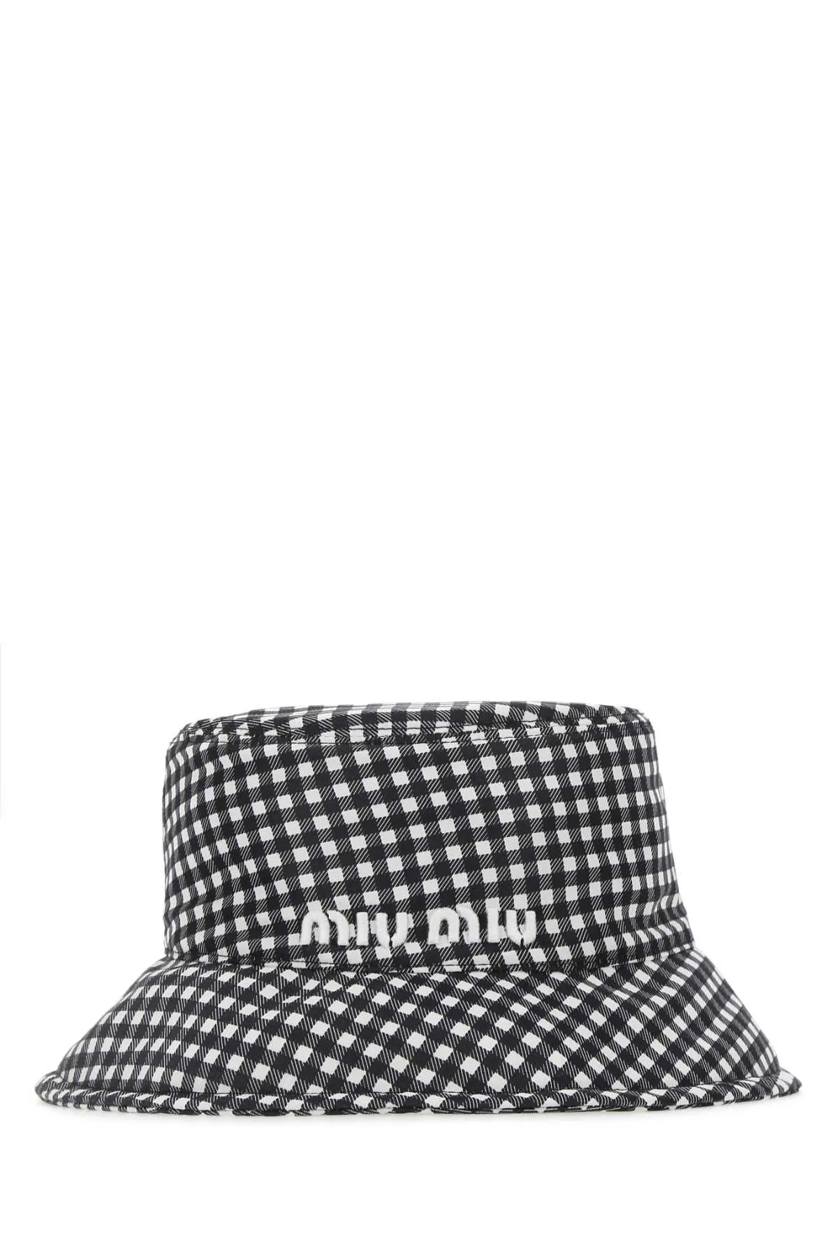 Miu Miu Logo Embroidered Gingham Bucket Hat