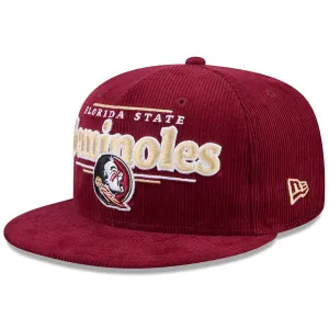 New Era Florida State Seminoles/Seminole Logo 950 Adjustable Flat Bill Corduroy Cap - Garnet