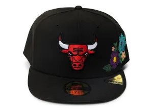 New Era Tonal Florals Chicago Bulls Fitted Hat in Black xld