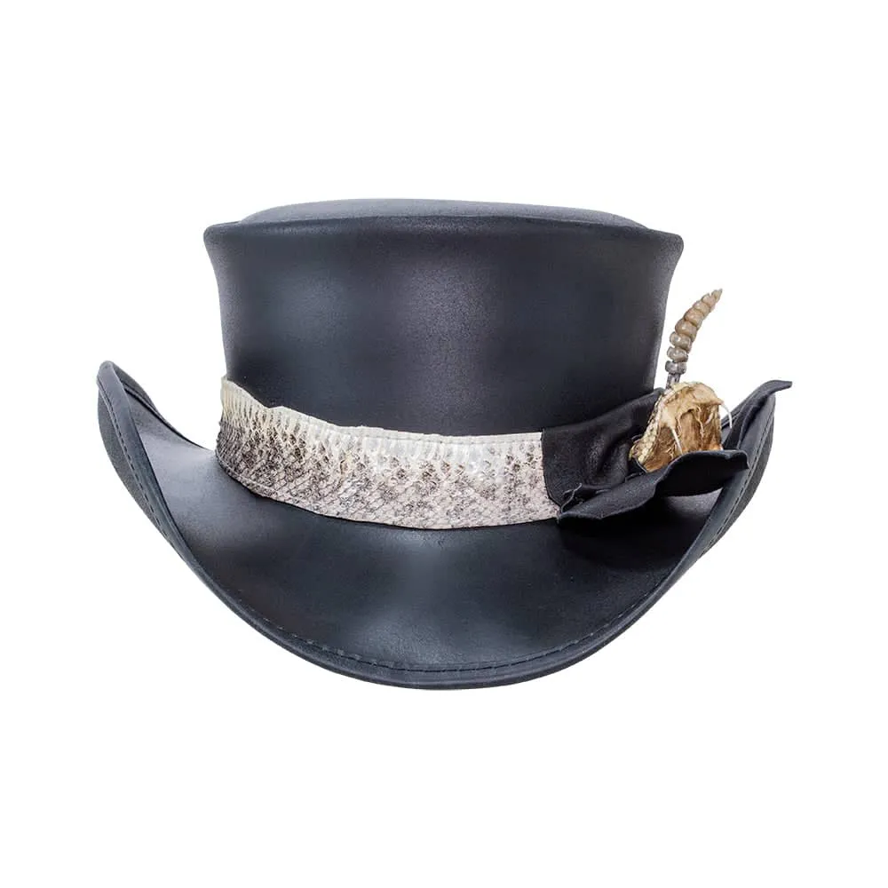 Pale Rider Rattlesnake | Leather Top Hat with Rattlesnake Hat Band