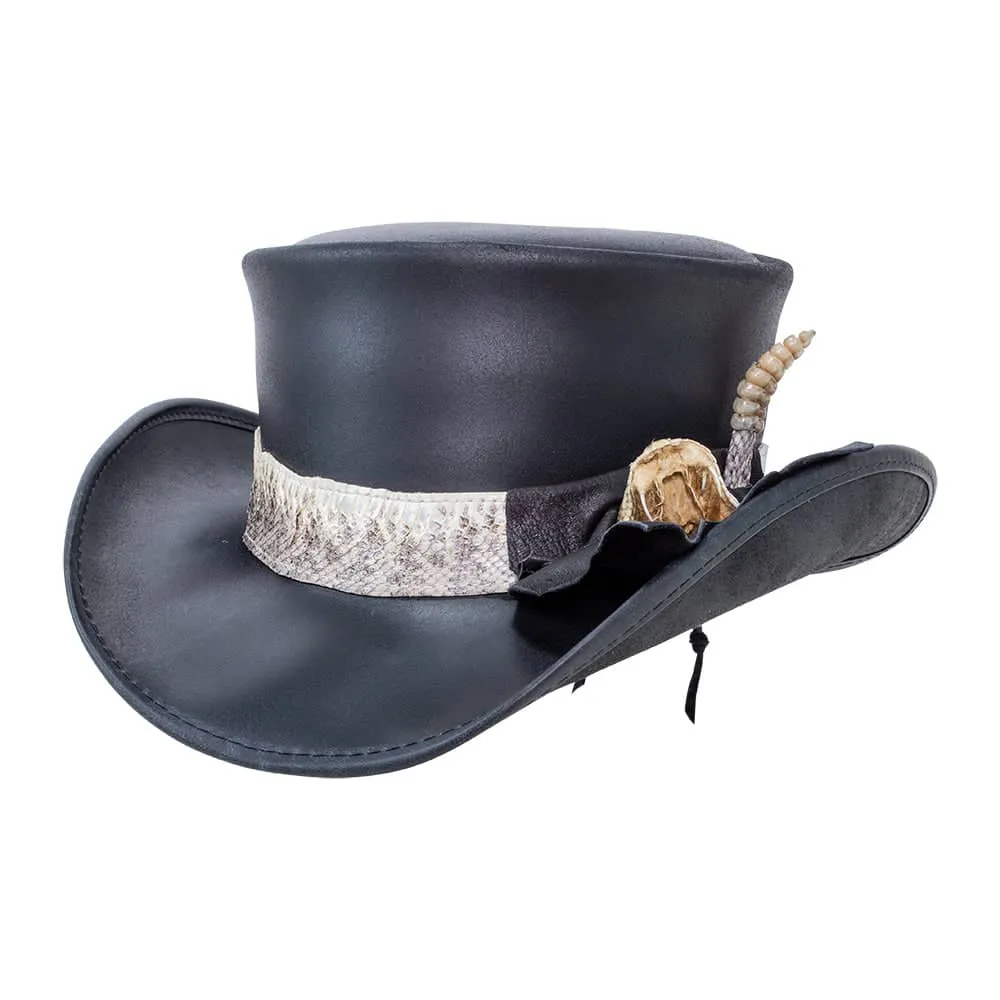 Pale Rider Rattlesnake | Leather Top Hat with Rattlesnake Hat Band