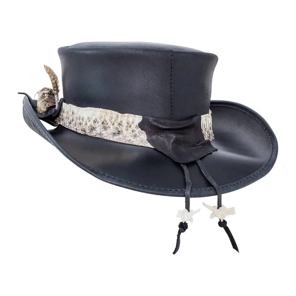 Pale Rider Rattlesnake | Leather Top Hat with Rattlesnake Hat Band