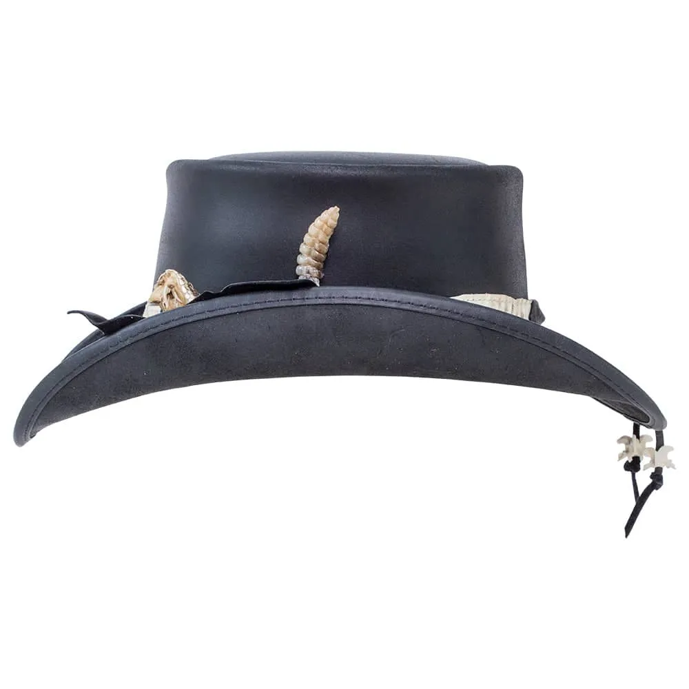 Pale Rider Rattlesnake | Leather Top Hat with Rattlesnake Hat Band