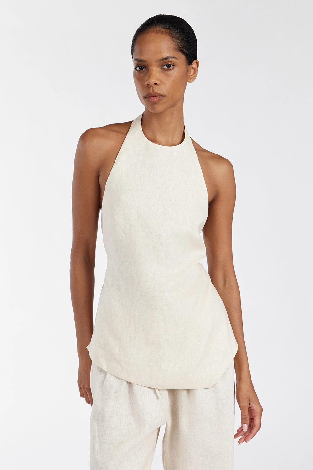 SERENA CREAM LINEN HALTER TOP