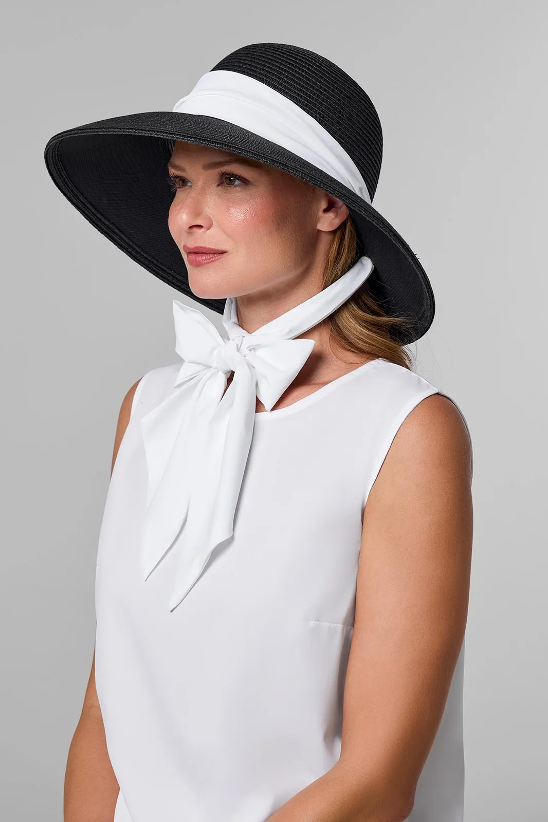 Sun Hat with 2 Interchangeable Scarves - Stella  | Black/Black & White