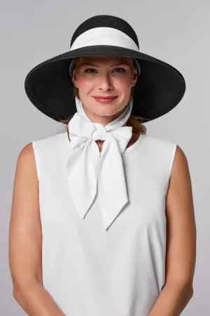 Sun Hat with 2 Interchangeable Scarves - Stella  | Black/Black & White