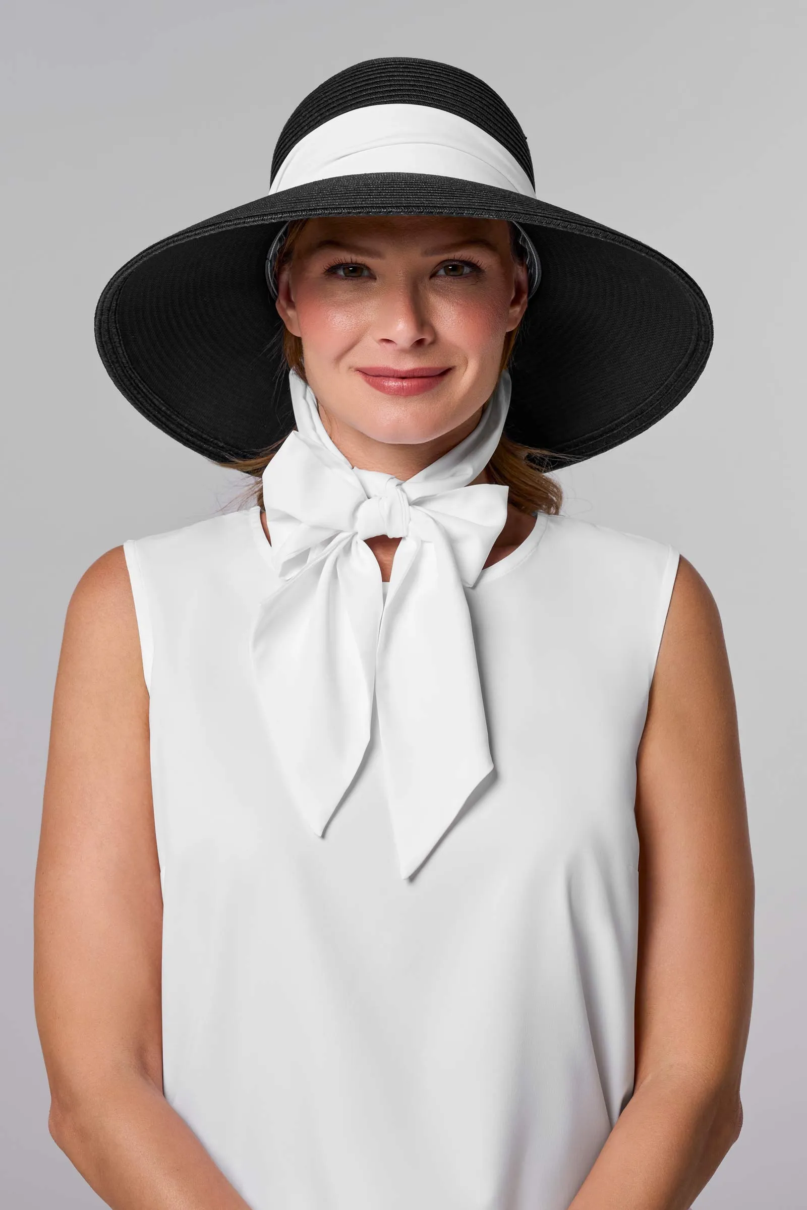 Sun Hat with 2 Interchangeable Scarves - Stella  | Black/Black & White