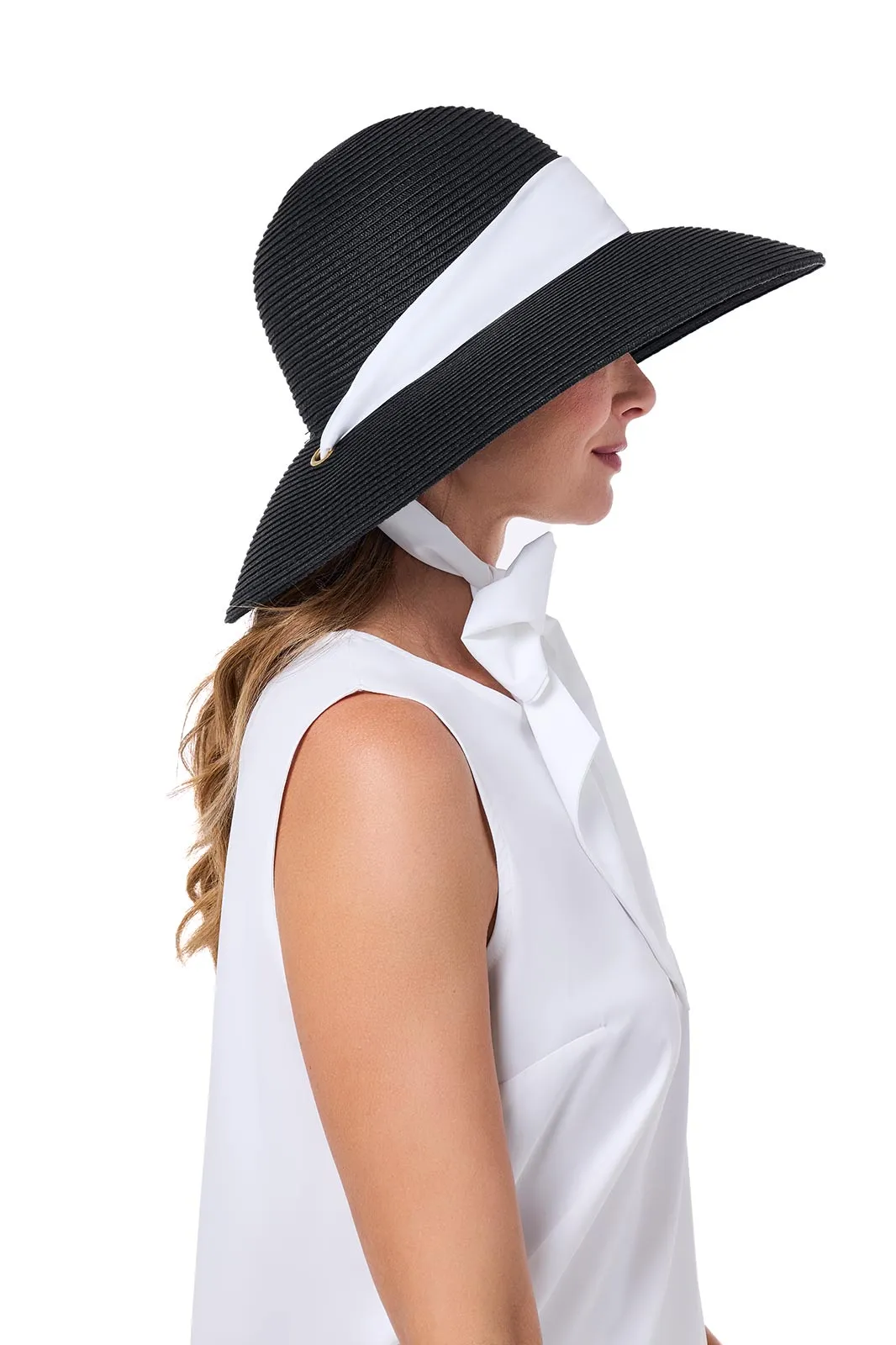 Sun Hat with 2 Interchangeable Scarves - Stella  | Black/Black & White