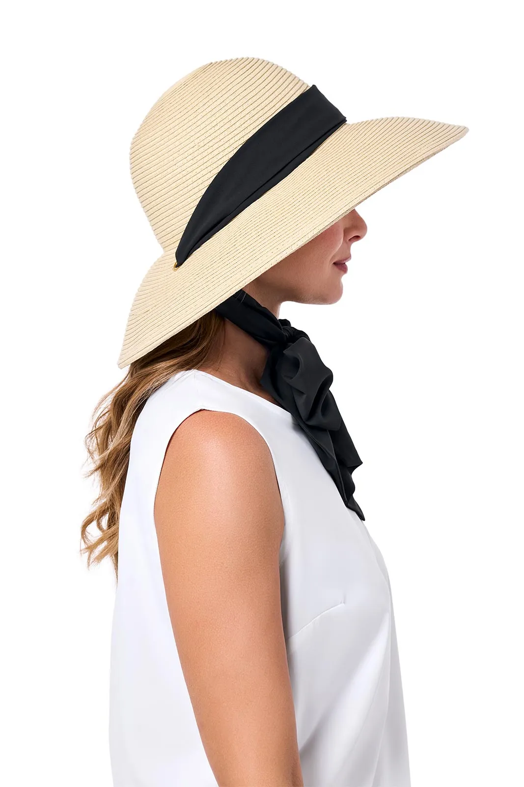 Sun Hat with 2 Interchangeable Scarves - Stella | Natural/Black/White