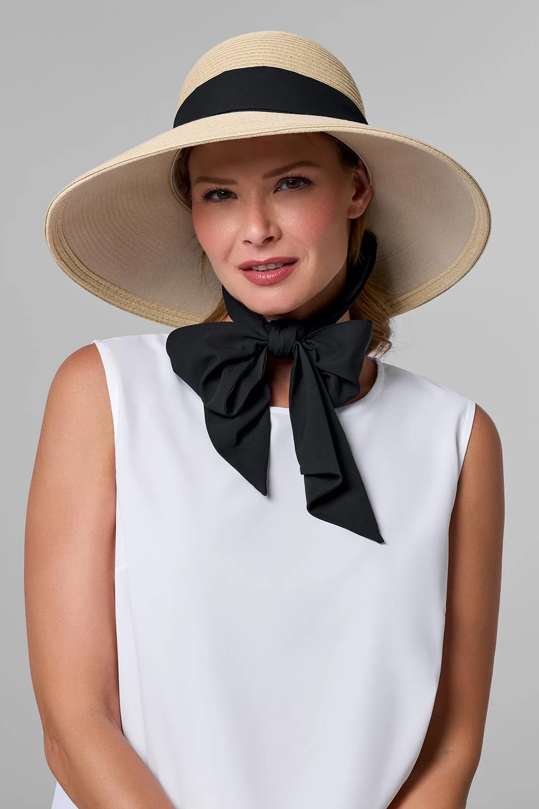 Sun Hat with 2 Interchangeable Scarves - Stella | Natural/Black/White