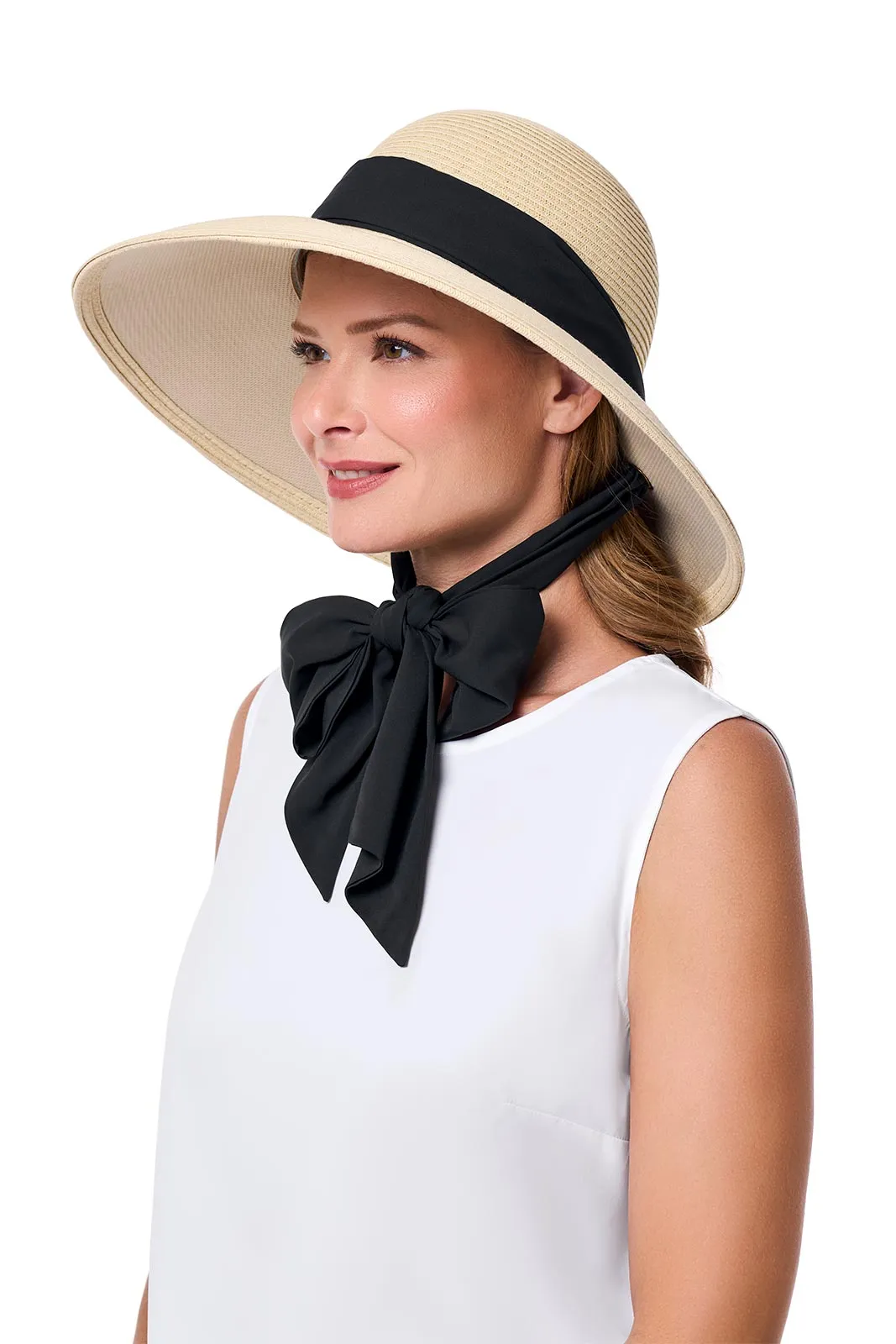 Sun Hat with 2 Interchangeable Scarves - Stella | Natural/Black/White