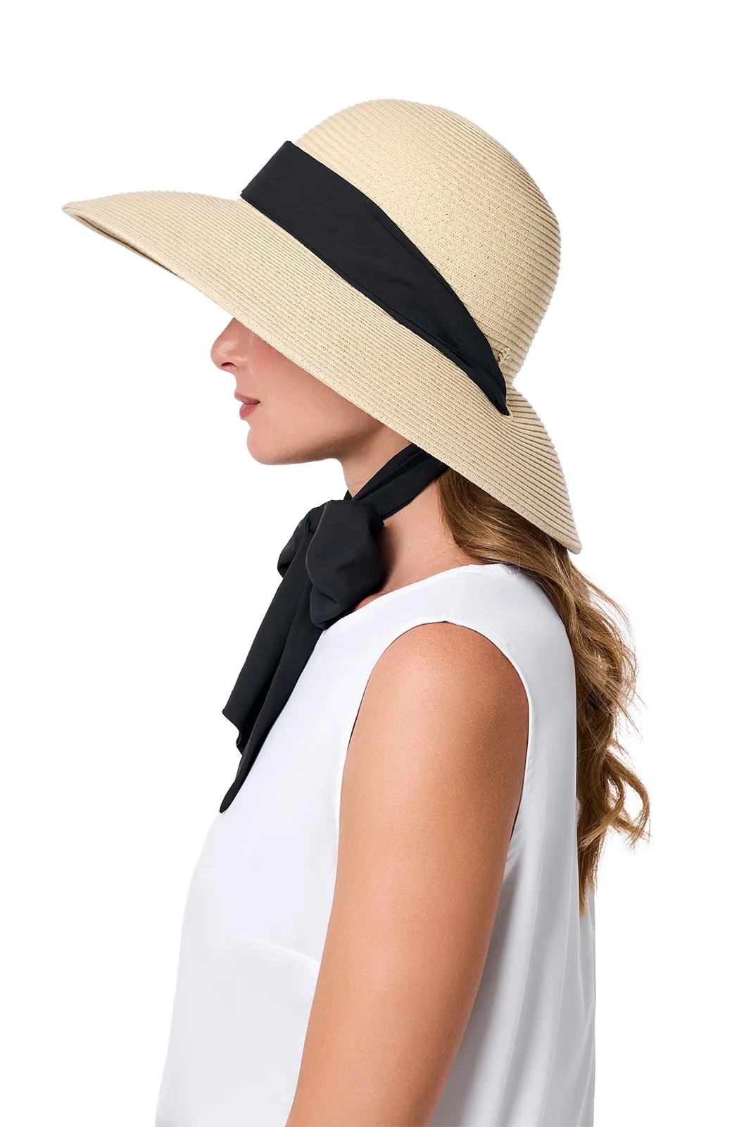 Sun Hat with 2 Interchangeable Scarves - Stella | Natural/Black/White