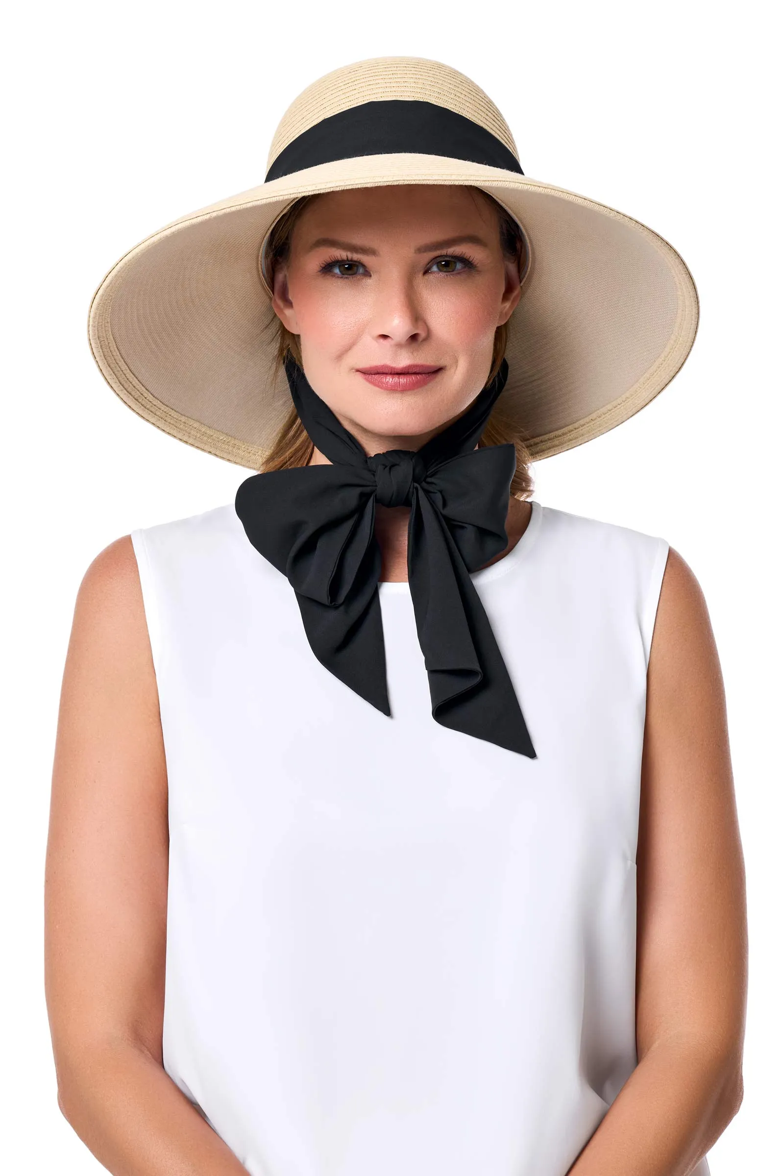 Sun Hat with 2 Interchangeable Scarves - Stella | Natural/Black/White